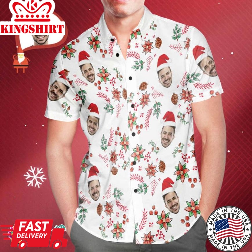 Custom Face Christmas Pattern Trending Hawaiian Shirts Hawaiian Shirts Funny Personalized Photo Trending Hawaiian Shirts Hawaiian Shirt For Men