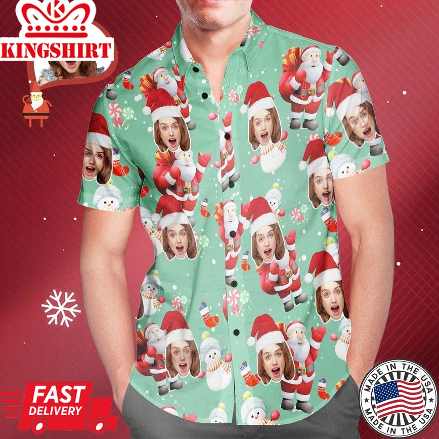 Custom Face Christmas Snowman Men's All Over Print Hawaiian Shirt Christmas Gift