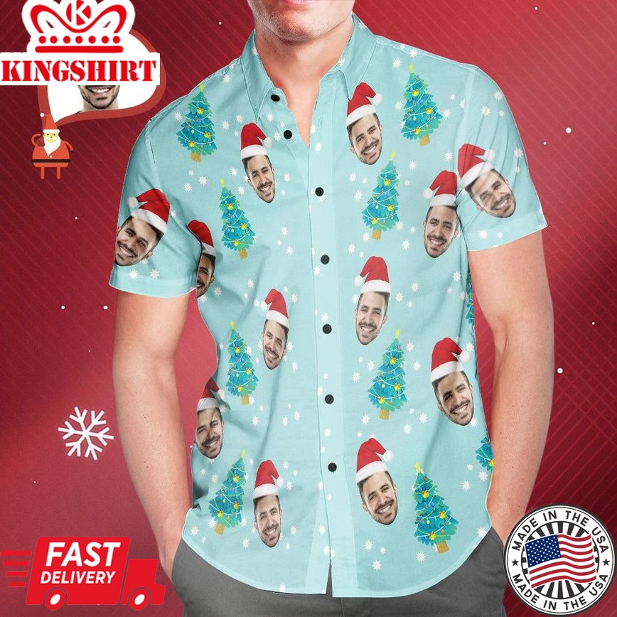 Custom Face Christmas Tree Hawaiian Shirts Personalized Photo Shirts Gift For Men