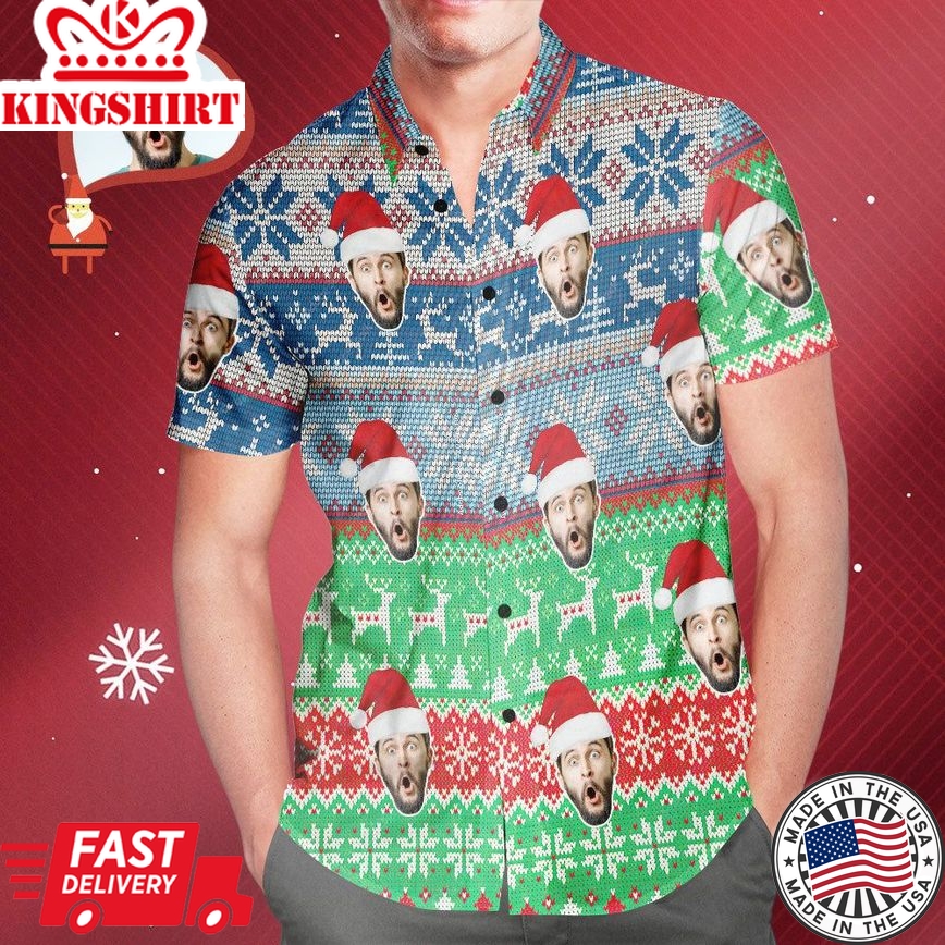 Custom Face Classic Christmas Pattern Hawaiian Shirt Gift For Him