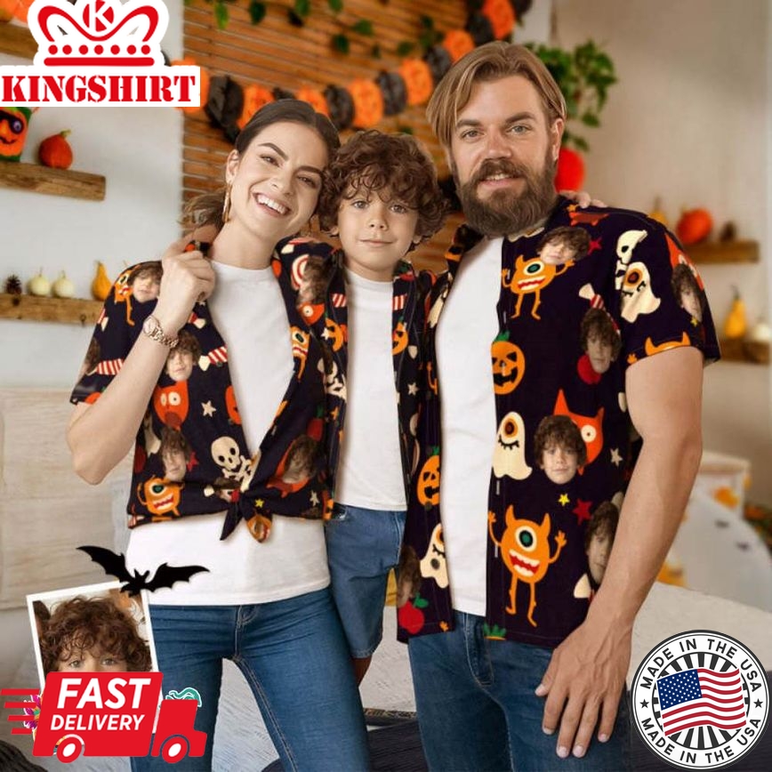 Custom Face Family Matching Hawaiian Outfit Funny Halloween Party Matching Trending Hawaiian Shirts Hawaiian Shirt