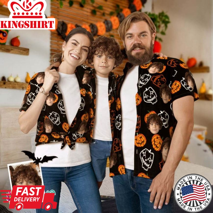 Custom Face Family Matching Hawaiian Outfit Funny Pumpkins Matching Trending Hawaiian Shirts Hawaiian Shirt