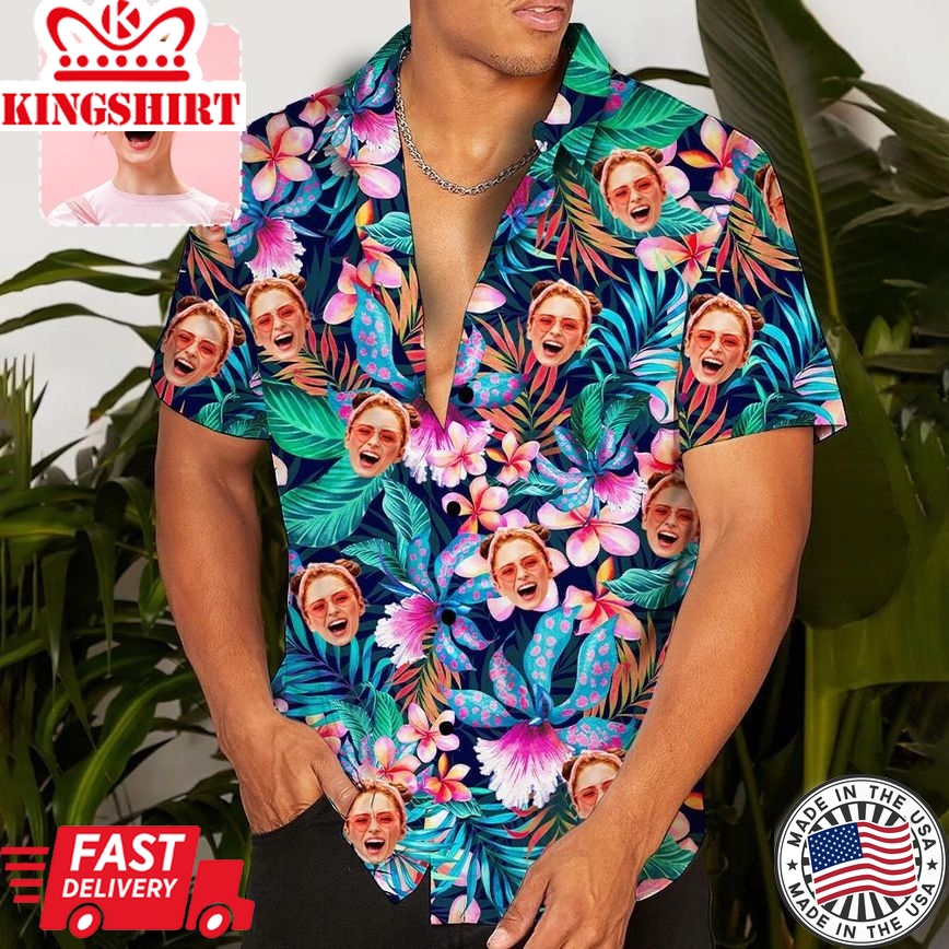 Custom Face Flowers Trendy Hawaiian Shirt Personalized Beachwear