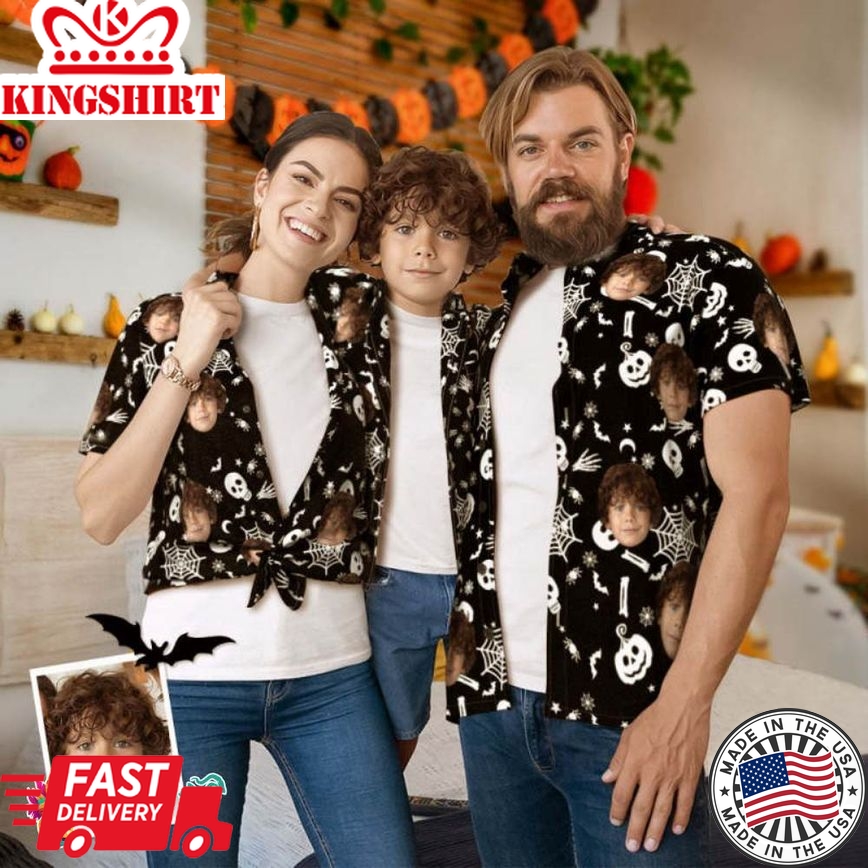 Custom Face Funny Halloween Print Family Matching Hawaiian Outfit