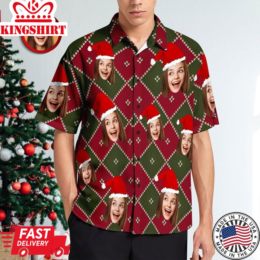 Custom Face Grid Christmas Men's Hawaiian Shirt