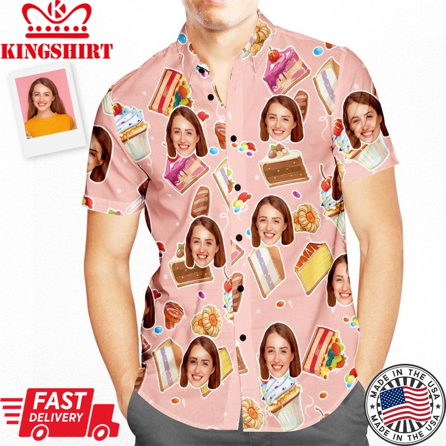 Custom Face Happy Birthday Hawaiian Shirt Cake Pattern Birthday Gifts