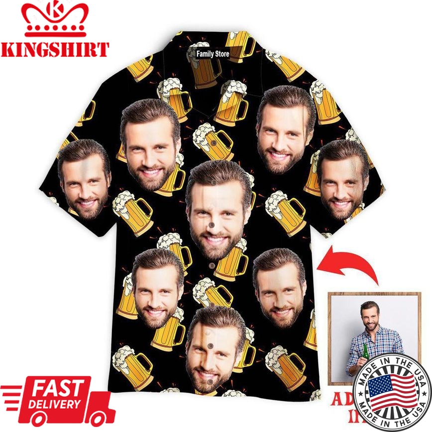 Custom Face Happy On Craft Glass Beer Custom Hawaiian Shirt