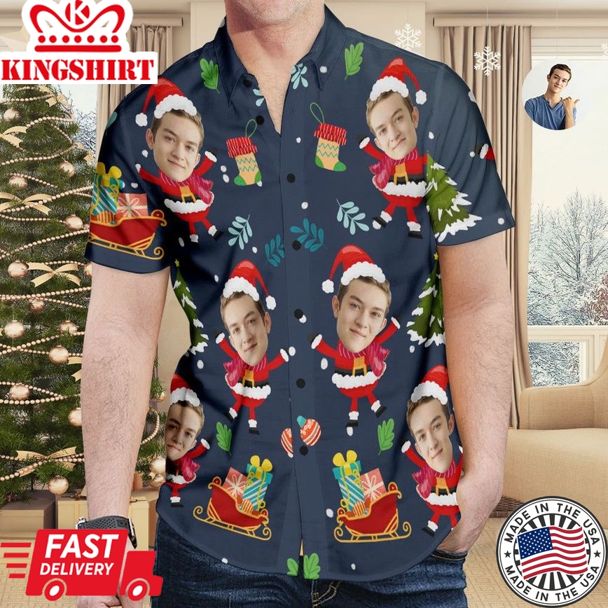 Custom Face Hawaiian Christmas Shirt Cute Santa Claus Hawaiian Shirt Christmas Gift For Men