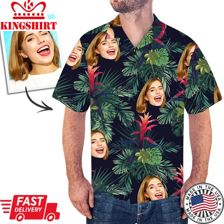 Custom Face Hawaiian Shirt All Over Print Leaves