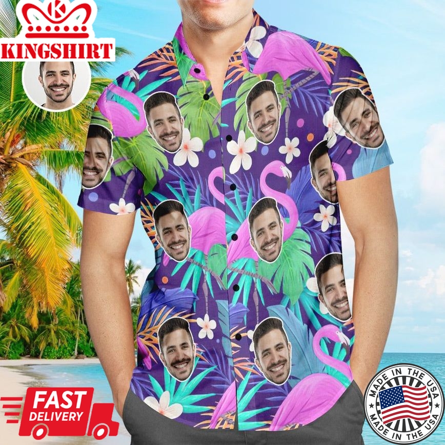 Custom Face Hawaiian Shirt Flamingo Rum Club Personalized Aloha Beach Shirt For Men