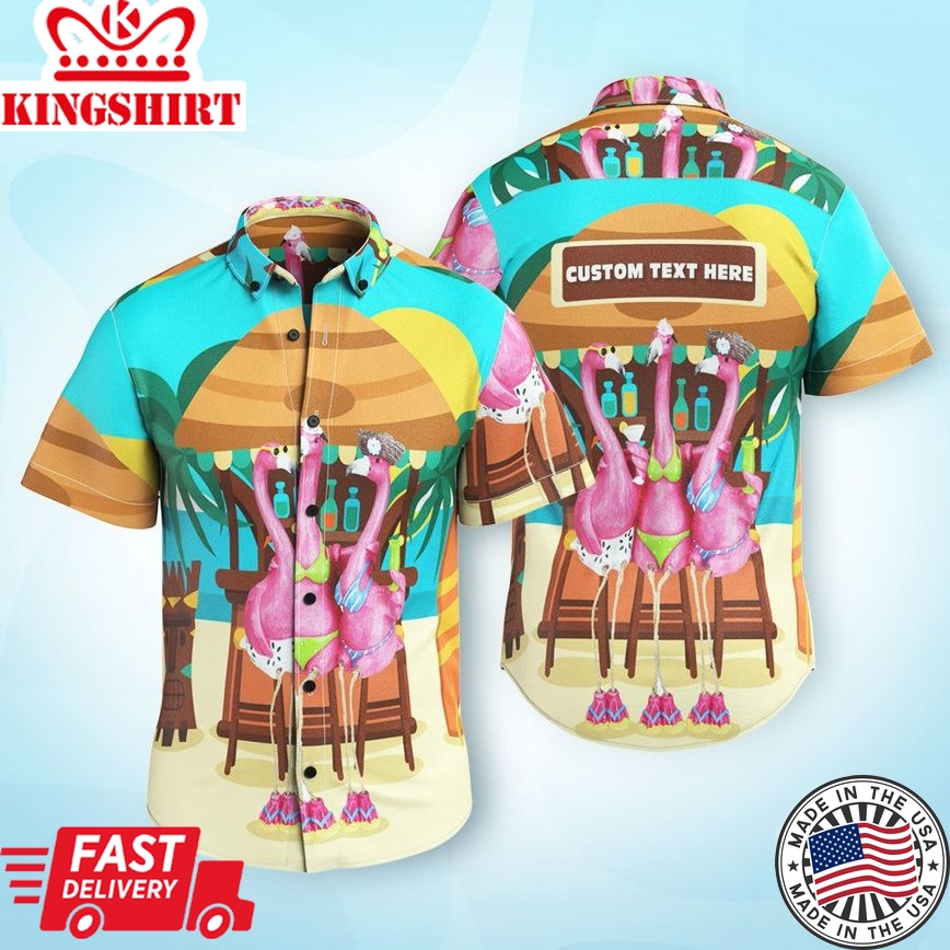 Custom Face Hawaiian Shirt Gifts For Men Flamingo Beach Bar