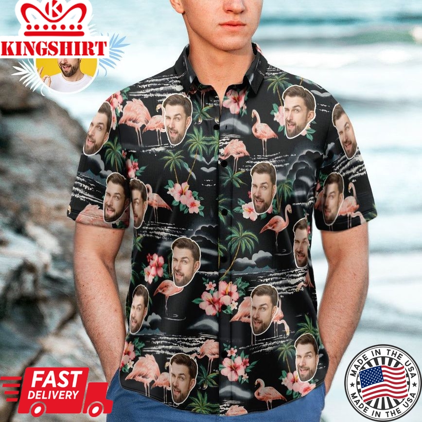 Custom Face Hawaiian Shirt Gifts For Men Flamingo Landscape