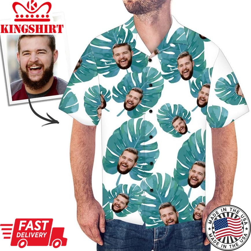 Custom Face Hawaiian Shirt Large Leaves