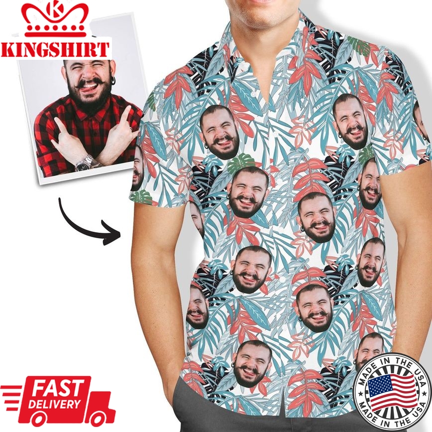 Custom Face Hawaiian Shirt Men's All Over Print Leaves