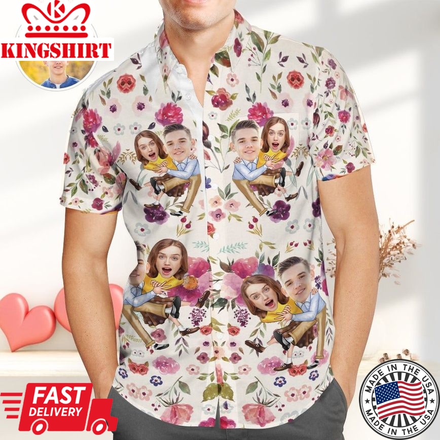 Custom Face Hawaiian Shirts, Floral Design Shirts, Best Gift For Lovers