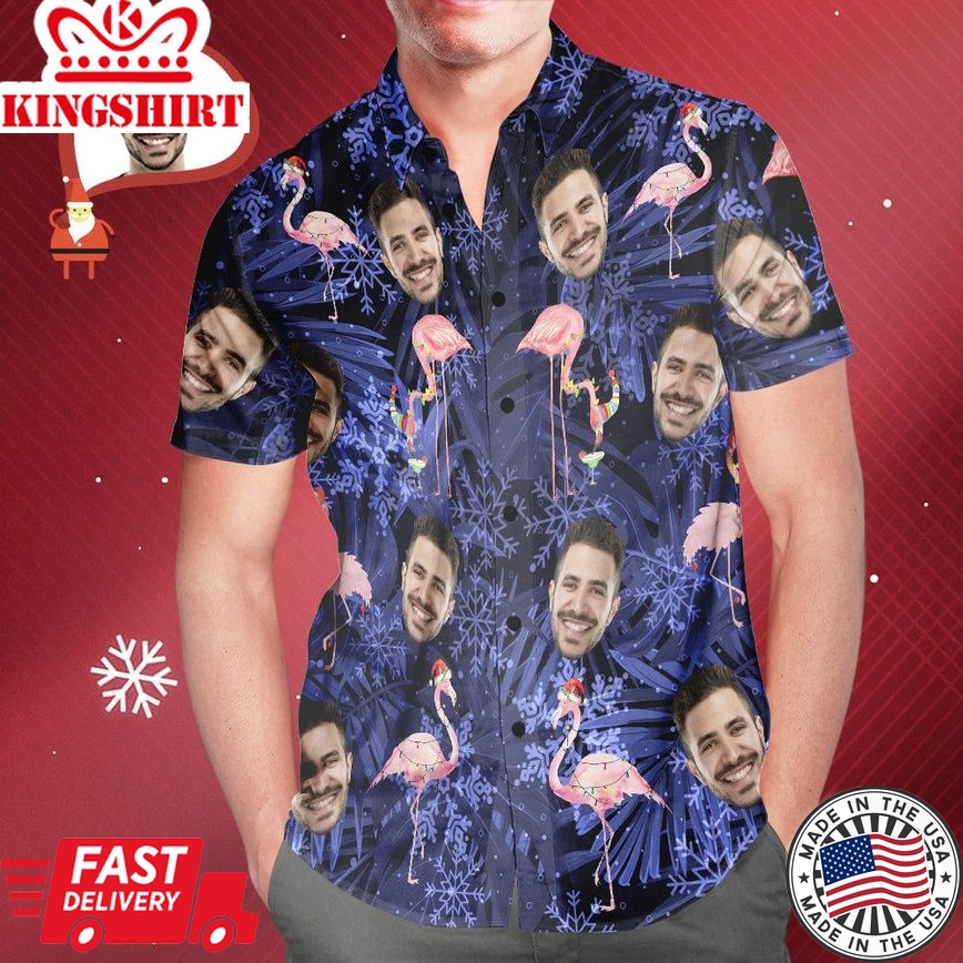 Custom Face Hawaiian Shirts Personalized Photo Flamingo On Christmas Shirt For Men