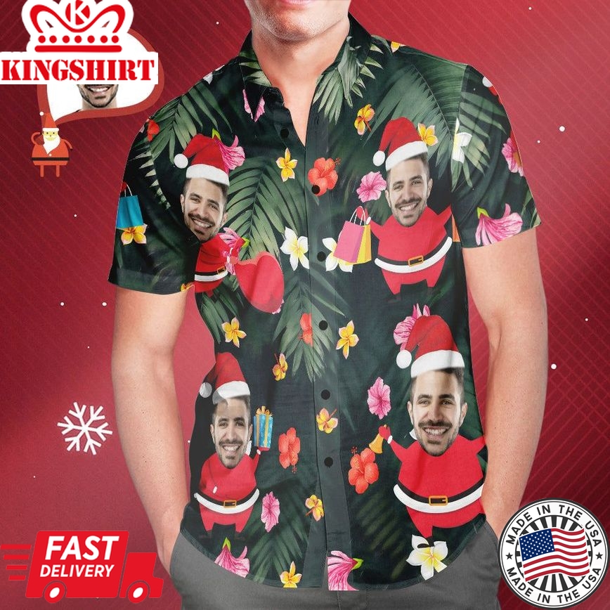 Custom Face Hawaiian Shirts Personalized Photo Santa Claus Christmas Shirt For Men