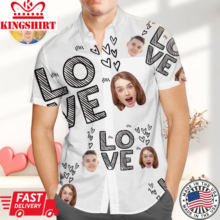 Custom Face Hawaiian Shirts, Short-Sleeve Regular Fit Shirts With Love, Valentines Gift For Boyfriends