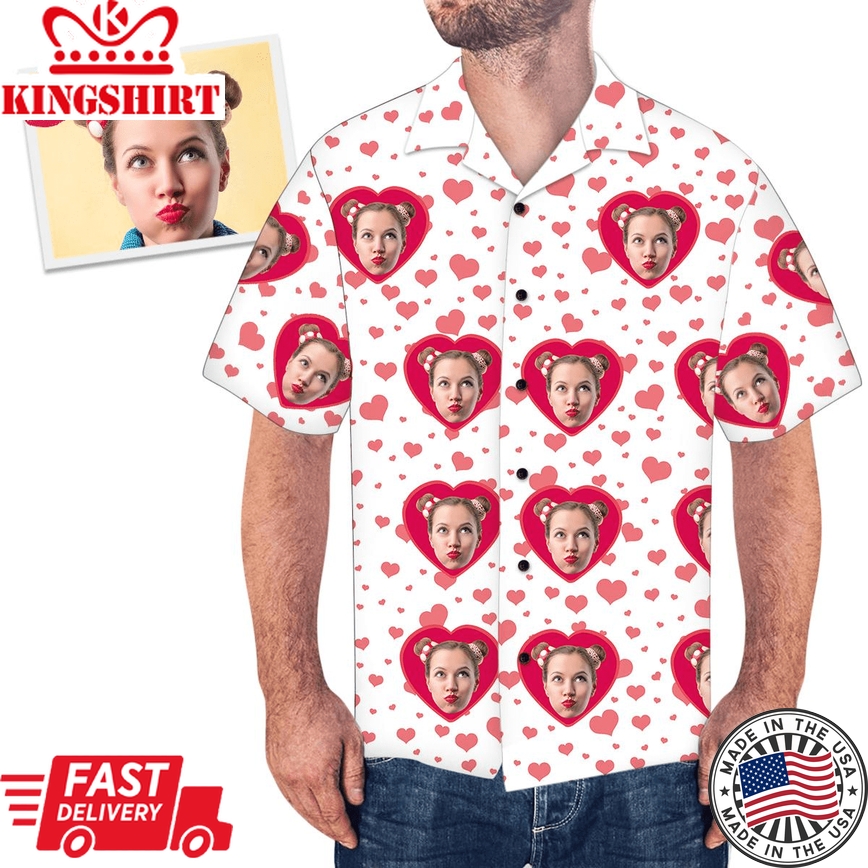 Custom Face Loving Valentine Couple Men?S Face Tree And Leaves Love Heart Men?S Hawaiian Shirt