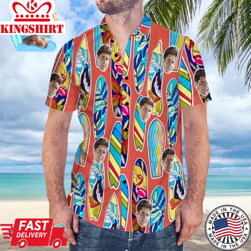 Custom Face Men's Hawaiian Surfing Board Print Short Sleeve Funky Aloha Shirt