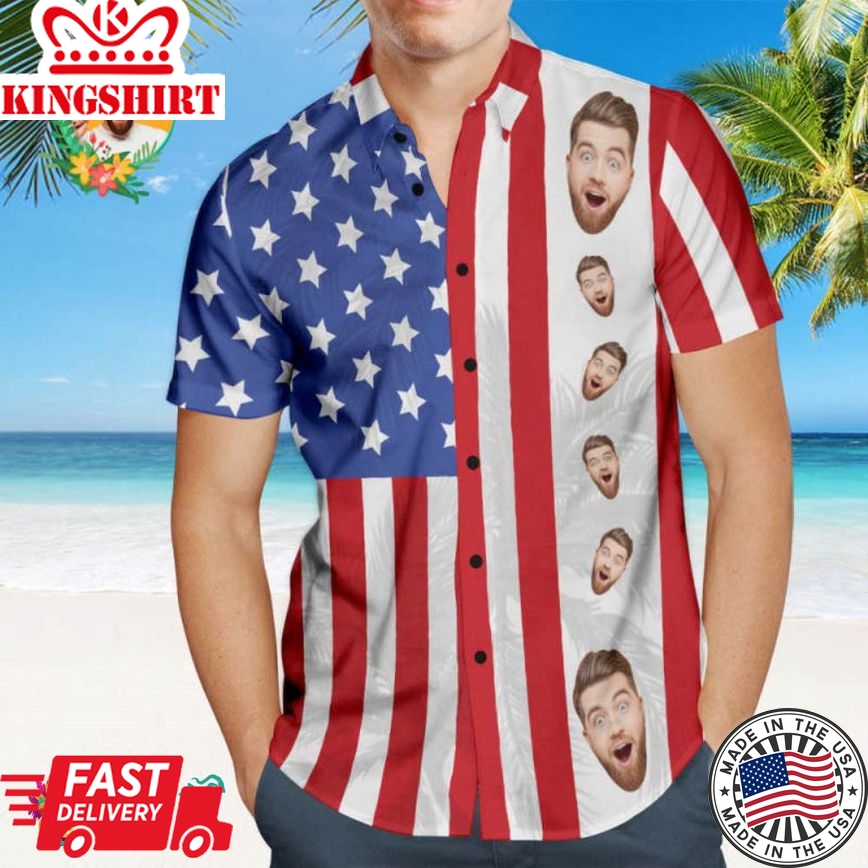 Custom Face Men's Patriotic Trending Hawaiian Shirts Hawaiian Shirt Personalized Fashion Trending Hawaiian Shirts Hawaiian Shirt