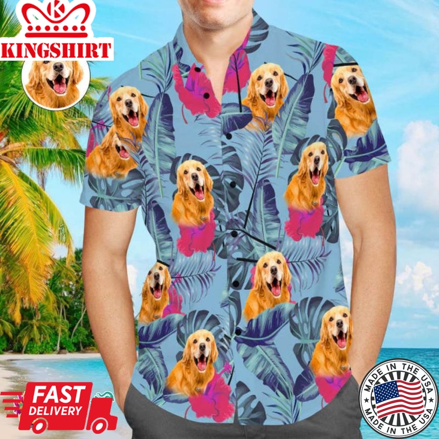 Custom Face Men Trending Hawaiian Shirts Hawaiian Shirts Personalized Cute Dog Face For Pet Lover - Smoke Blue