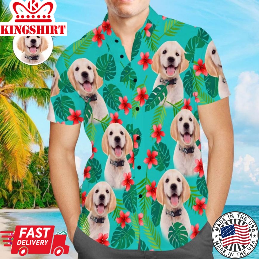 Custom Face Men Trending Hawaiian Shirts Hawaiian Shirts Personalized Dog Face On A Trending Hawaiian Shirts Hawaiian Shirt For Pet Lover - Green