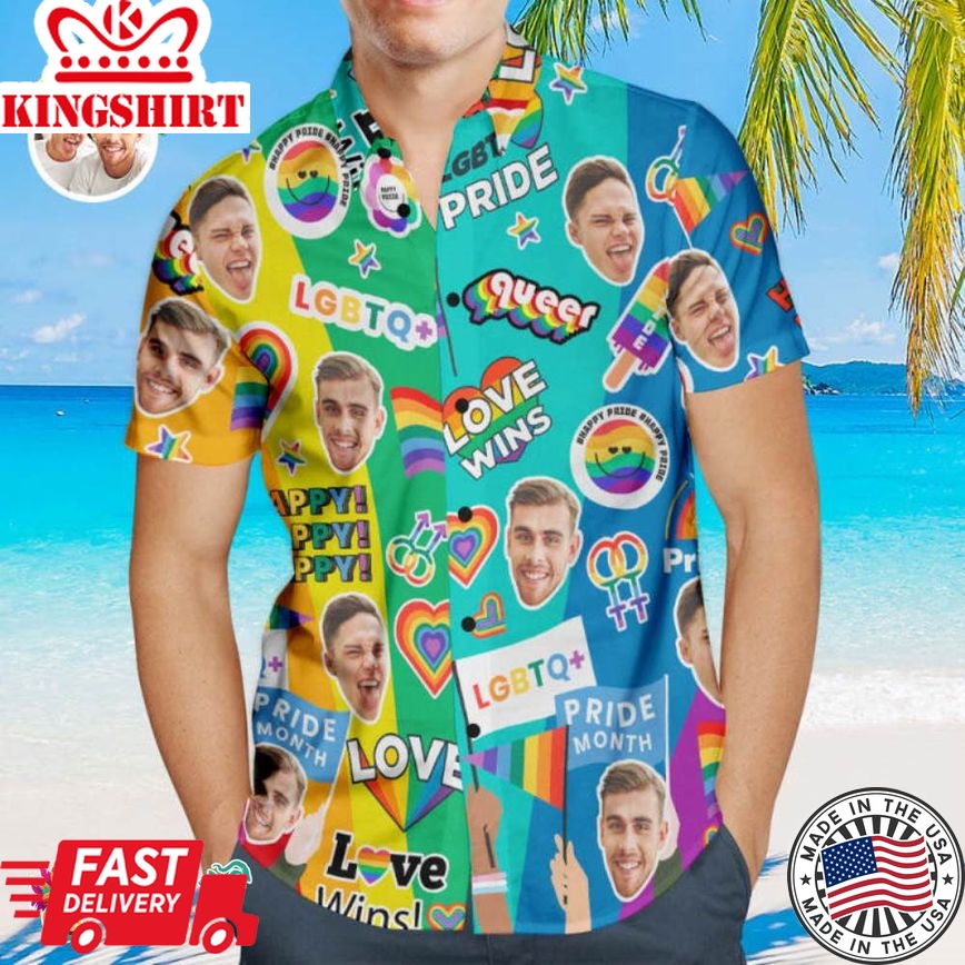 Custom Face Men Trending Hawaiian Shirts Hawaiian Shirts Personalized Lgbtq Gay Pride Shirt - Love Wins