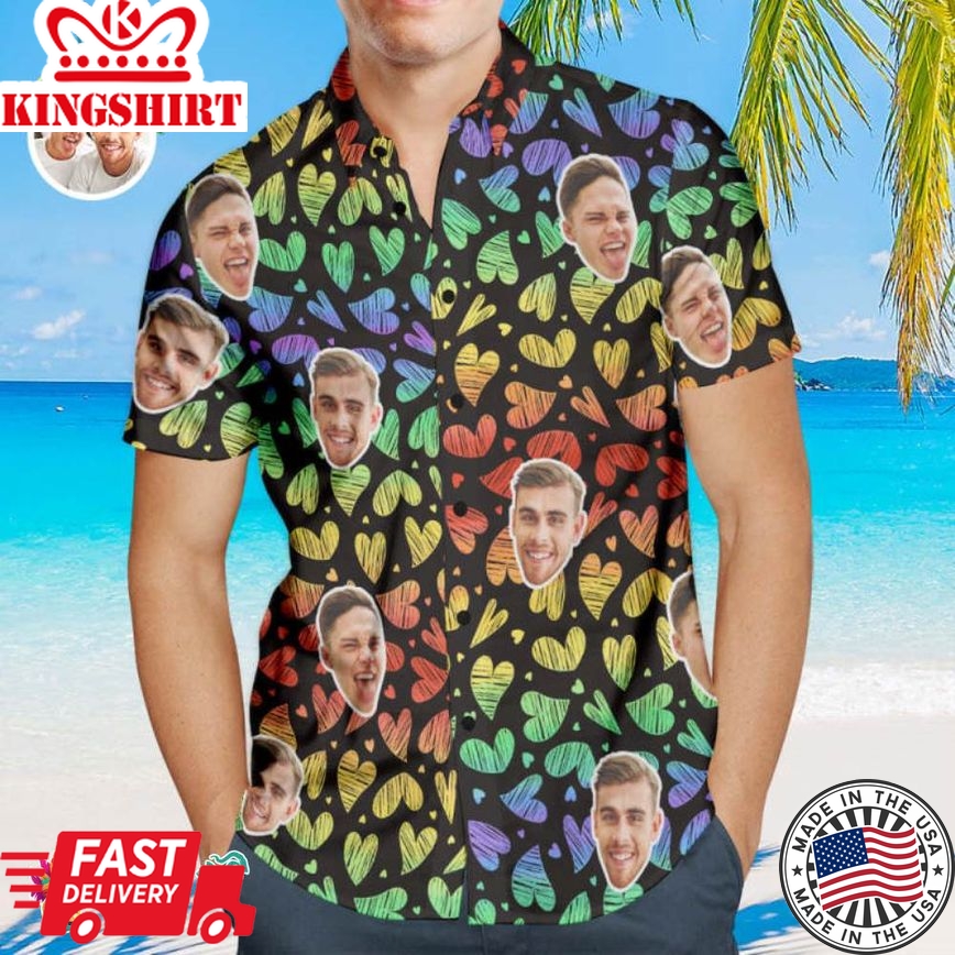 Custom Face Men Trending Hawaiian Shirts Hawaiian Shirts Personalized Lgbtq Gay Pride Shirt - Rainbow Love