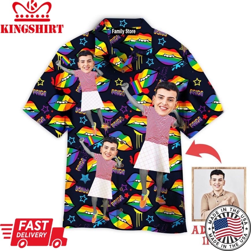 Custom Face On Rainbow Lips Gay Lgbt Custom Hawaiian Shirt