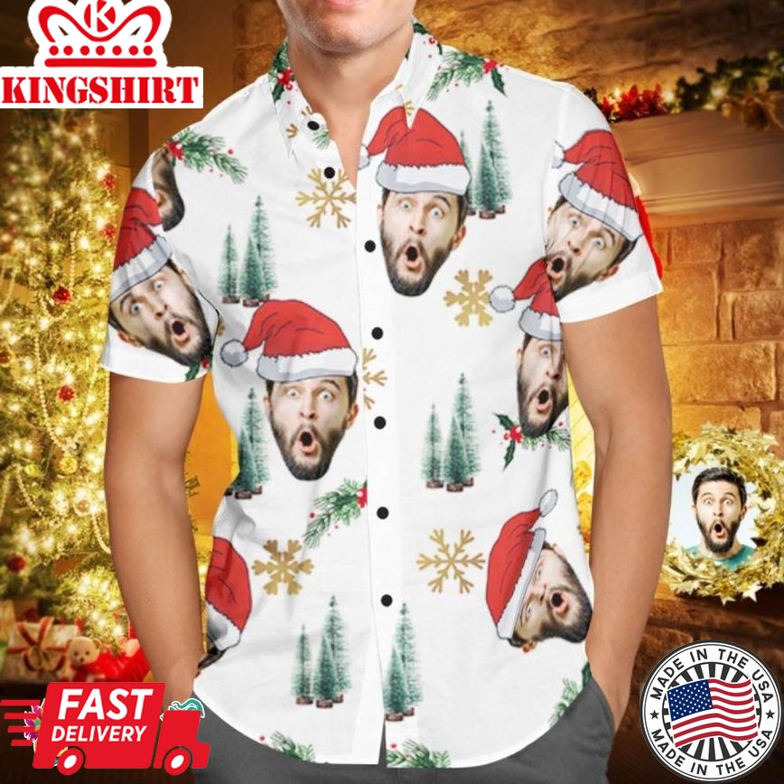 Custom Face Personalized Christmas Trending Hawaiian Shirts Hawaiian Shirt Your Face With Santa Hat