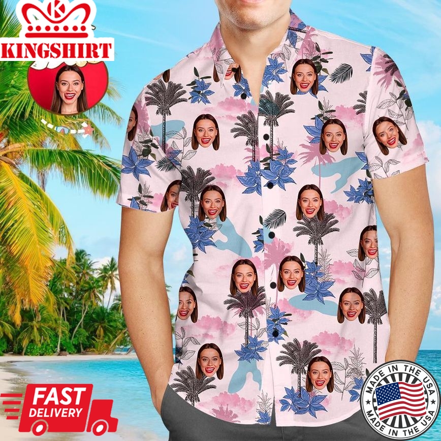 Custom Face Personalized Hawaiian Shirt All Over Print Clouds And Trees