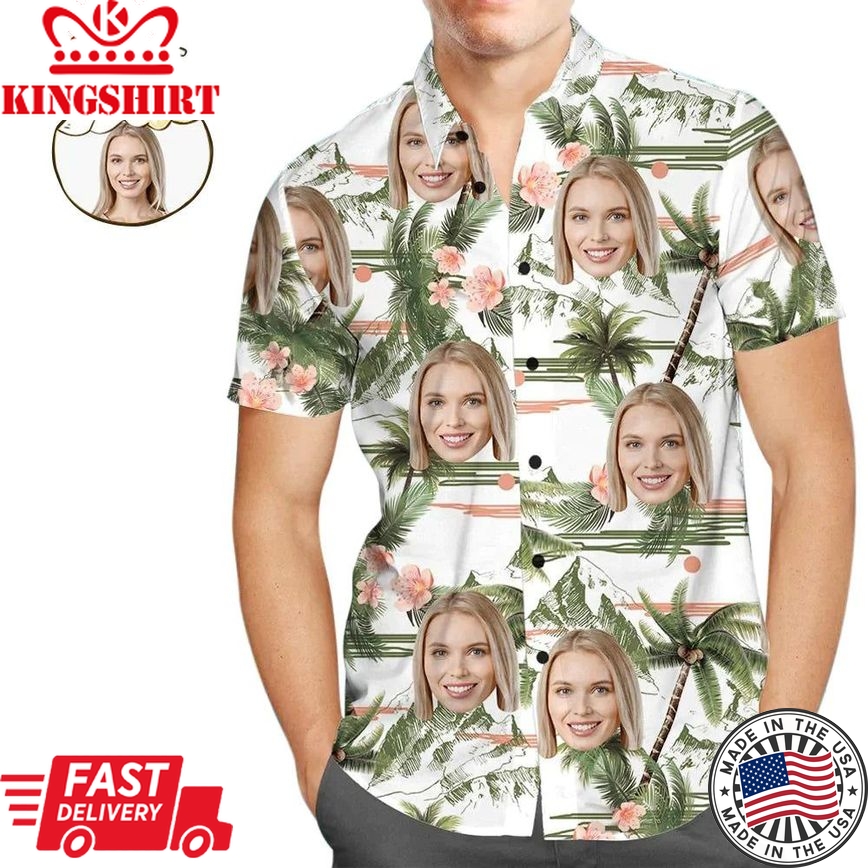 Custom Face Personalized Hawaiian Shirt All Over Print Coconut Tree