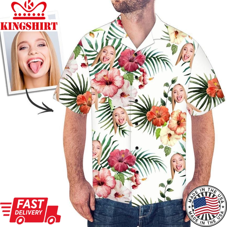 Custom Face Shirt Men's Hawaiian Shirt Colorful Flowers