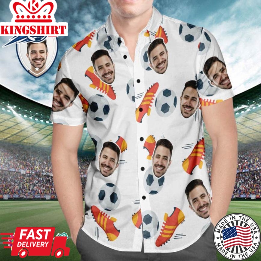 Custom Face Soccer Pattern Trending Hawaiian Shirts Hawaiian Shirt Shoes Icon Beach Shirt For Soccer Lovers