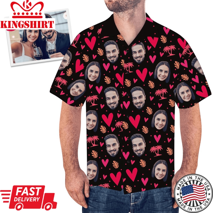 Custom Face Tree And Leaves Love Heart Men?S Valentine Custom Hawaiian Shirt