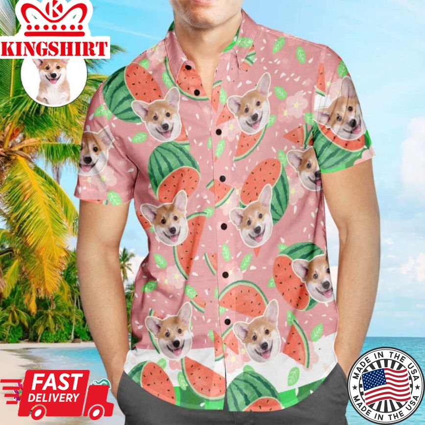 Custom Face Trending Hawaiian Shirts Hawaiian Shirt Cartoon Watermelon Men's Popular All Over Print Hawaiian Beach Shirt Holiday Gift