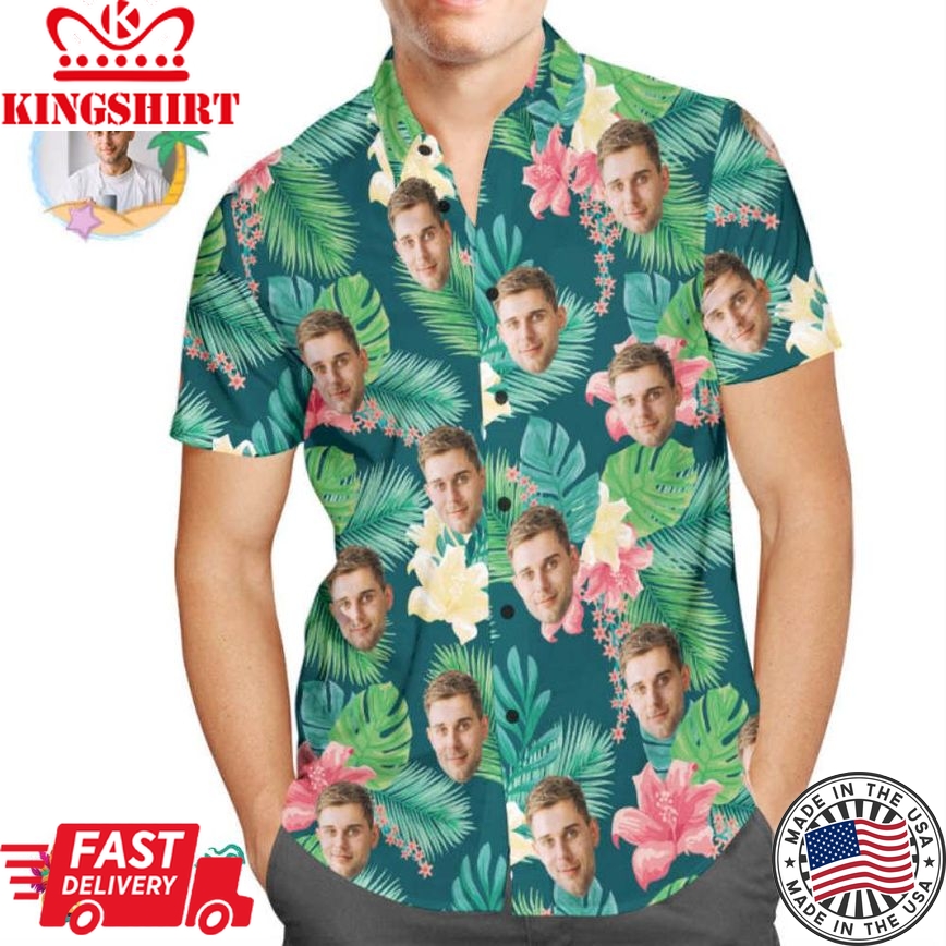 Custom Face Trending Hawaiian Shirts Hawaiian Shirt Cute Pink Flowers Summer Shirt Gift For Men