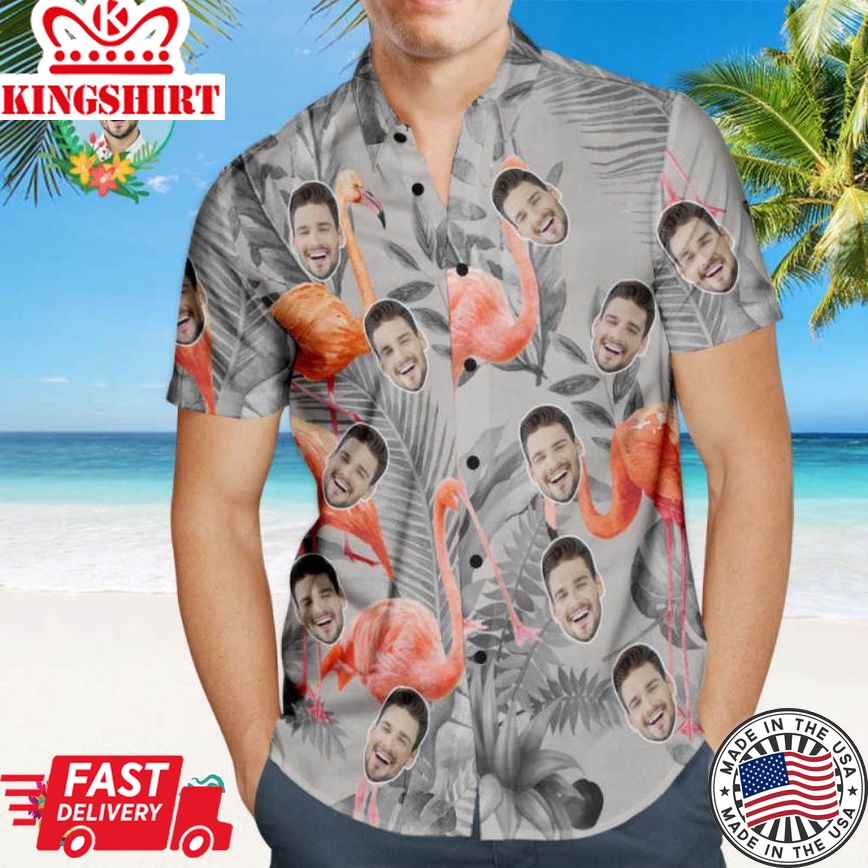 Custom Face Trending Hawaiian Shirts Hawaiian Shirt Flamingo Party Personalized Shirt With Your Photo