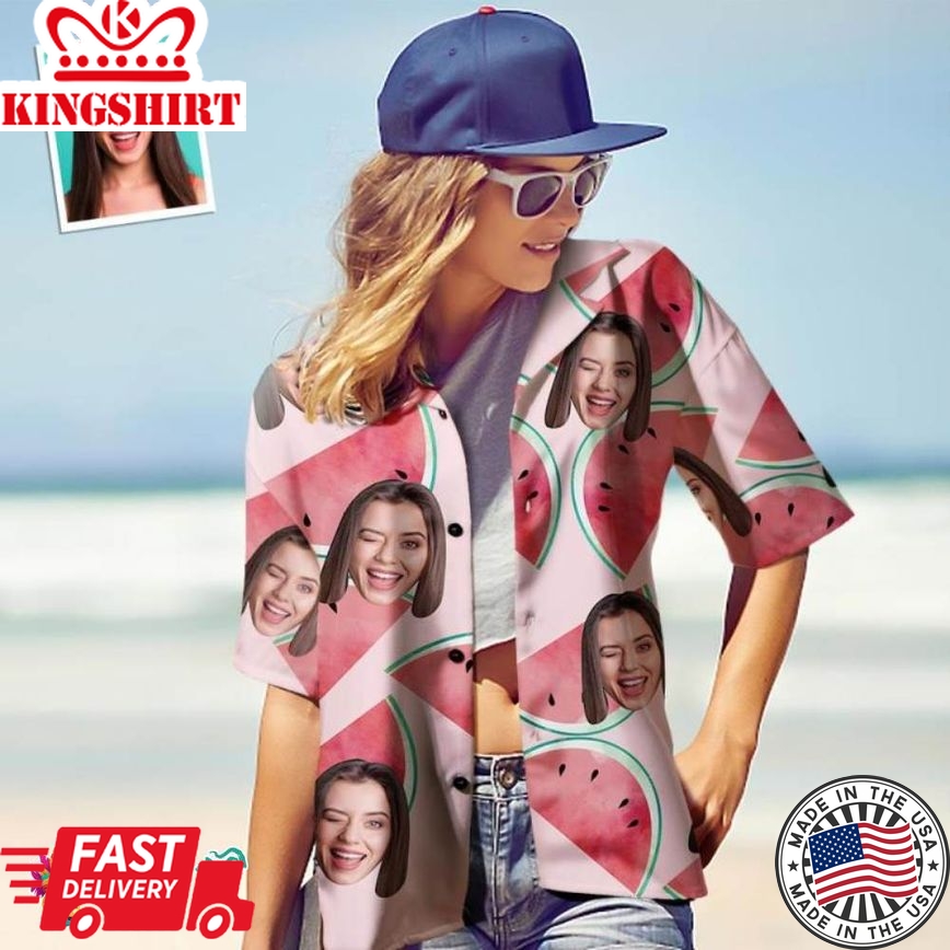 Custom Face Trending Hawaiian Shirts Hawaiian Shirt For Women Personalized Women's Photo Trending Hawaiian Shirts Hawaiian Shirt Gift For Her - Watermelon