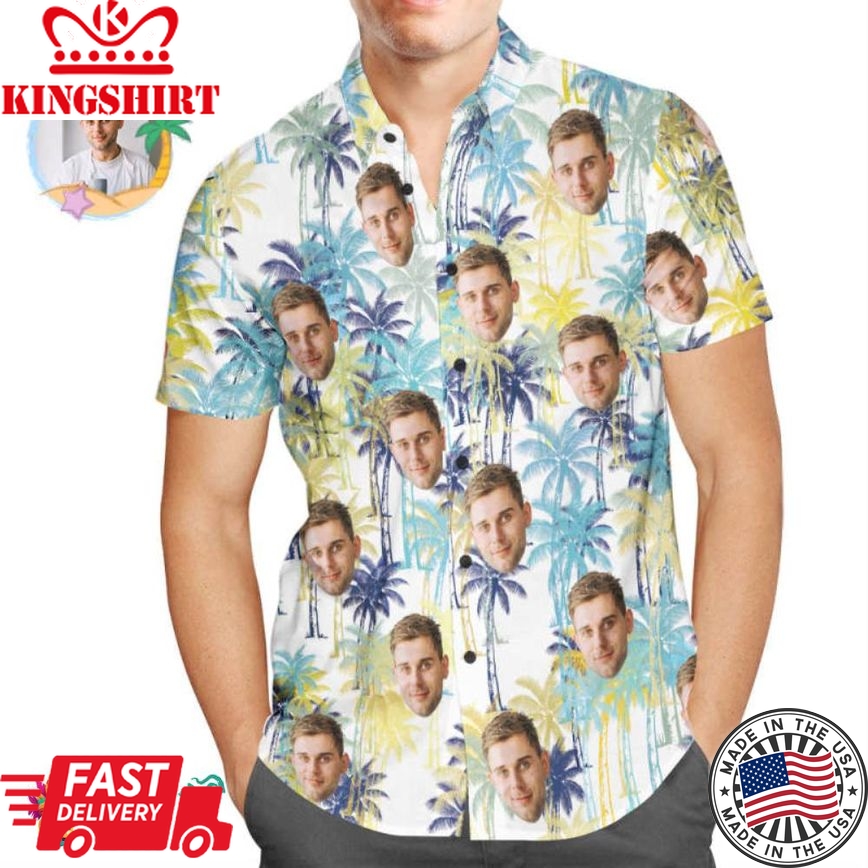 Custom Face Trending Hawaiian Shirts Hawaiian Shirt Multicolor Coconut Tree Funny Beach Shirt For Men