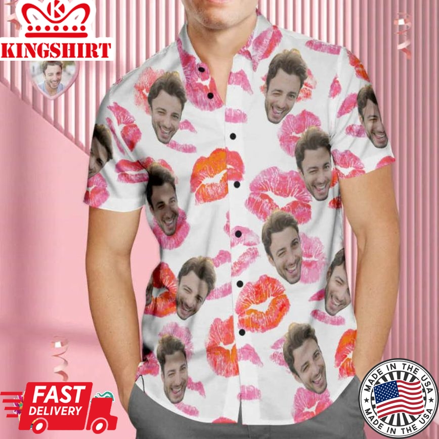 Custom Face Trending Hawaiian Shirts Hawaiian Shirt Personalized Men's Photo Kiss Shirt Valentine's Day Gift For Him