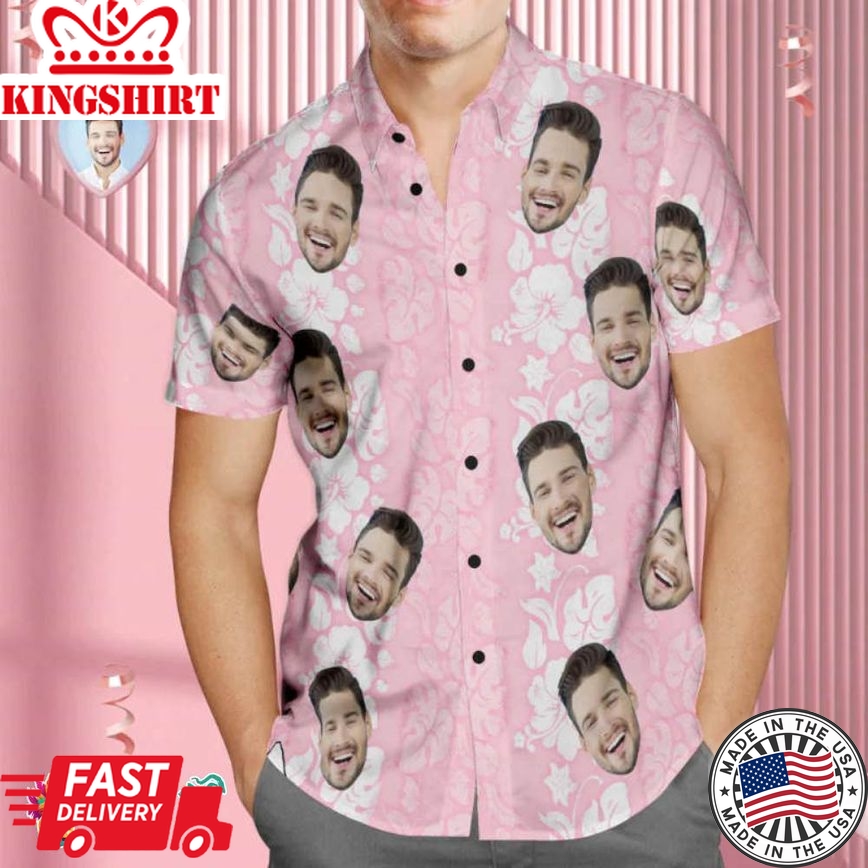 Custom Face Trending Hawaiian Shirts Hawaiian Shirt Personalized Men's Photo Shirt Valentine's Day Gift Honolulu Leis