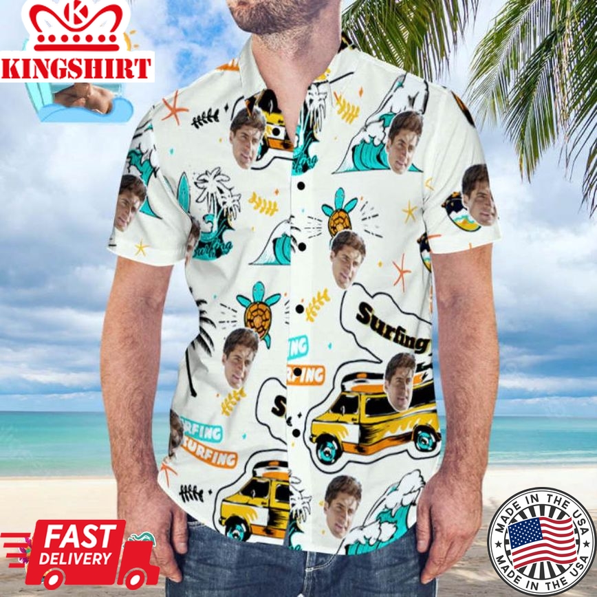 Custom Face Trending Hawaiian Shirts Hawaiian Shirt Personalized Surfing Style White Aloha Beach Shirt Gift For Surfer