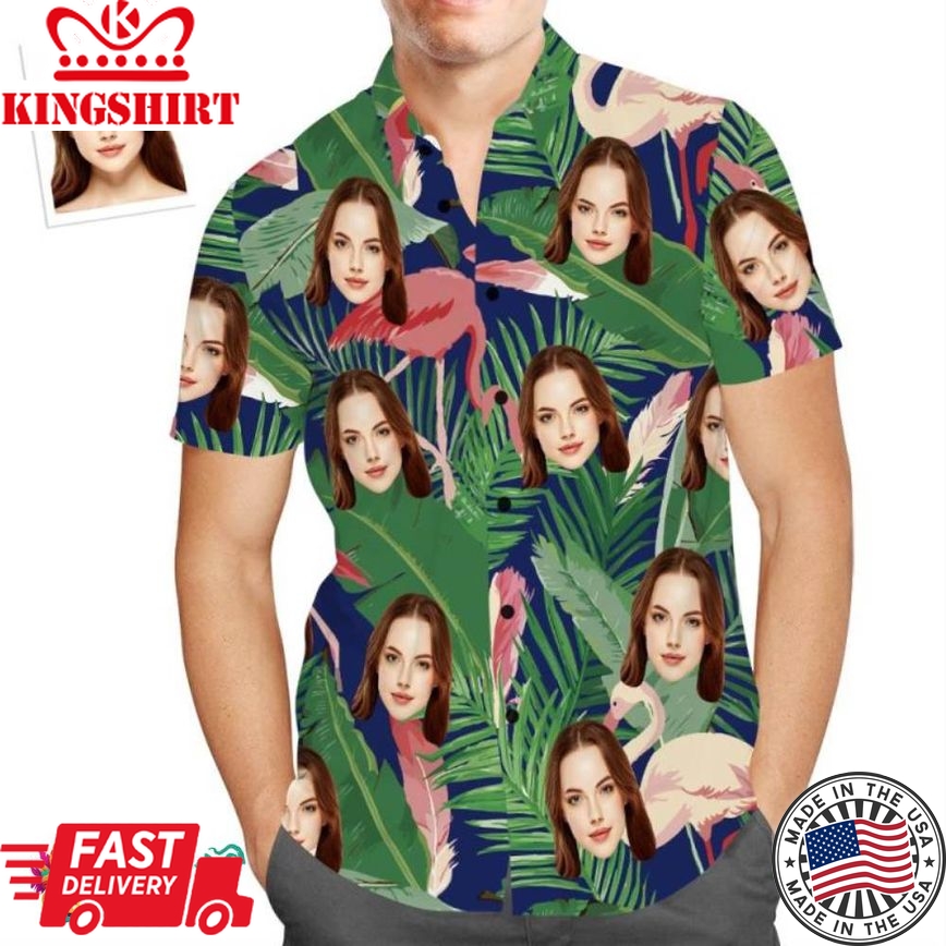 Custom Face Trending Hawaiian Shirts Hawaiian Shirt Pink Flamingo Holiday Beach Shirts For Him