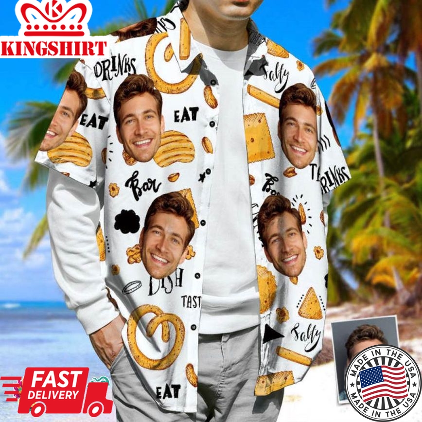 Custom Face Trending Hawaiian Shirts Hawaiian Shirt Potato Chips & Onion Rings Casual Tropical Summer Shirt