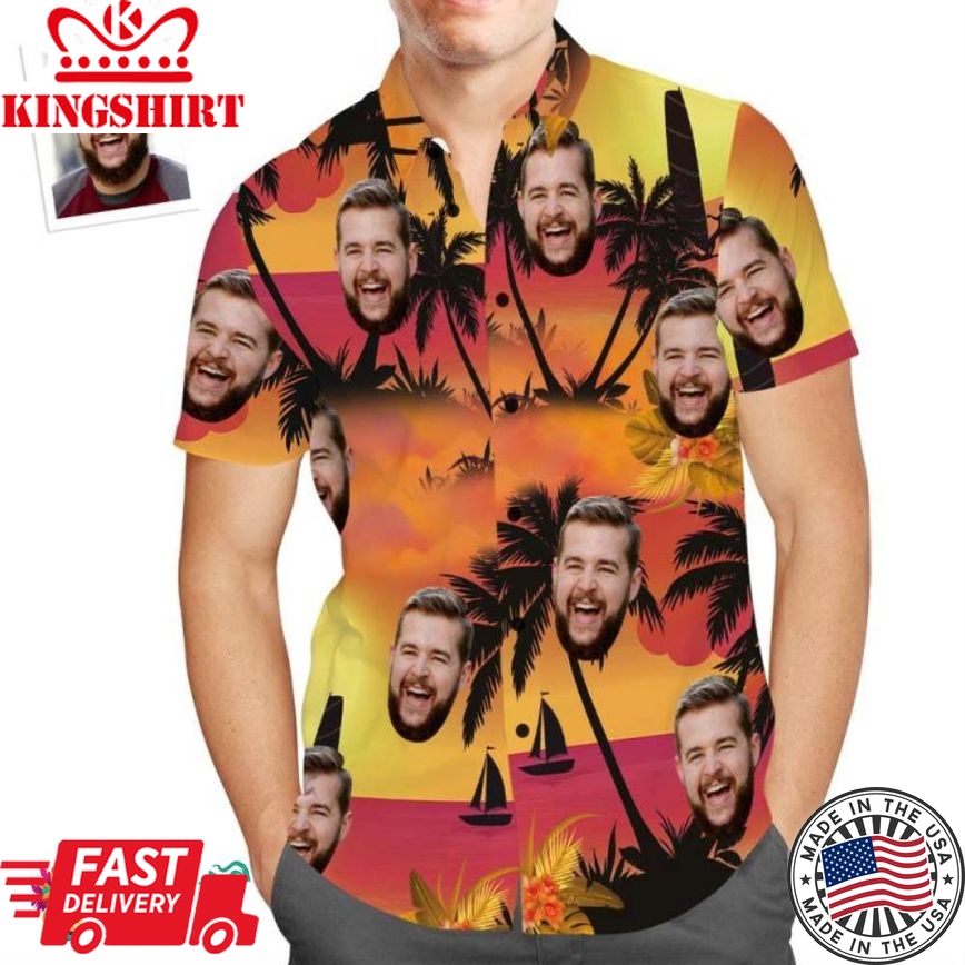 Custom Face Trending Hawaiian Shirts Hawaiian Shirt Sunset Coconut Tree Beach Shirt Gift For Men