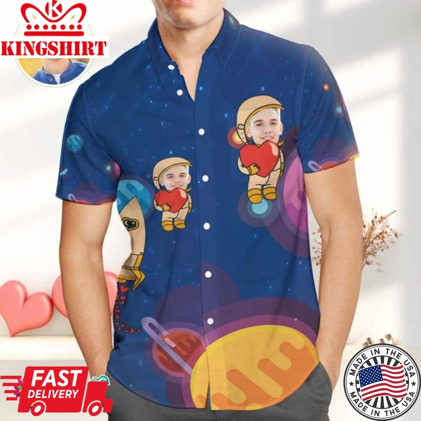 Custom Face Trending Hawaiian Shirts Hawaiian Shirts, Astronaut With Heart Shirts, Best Gift For Lovers