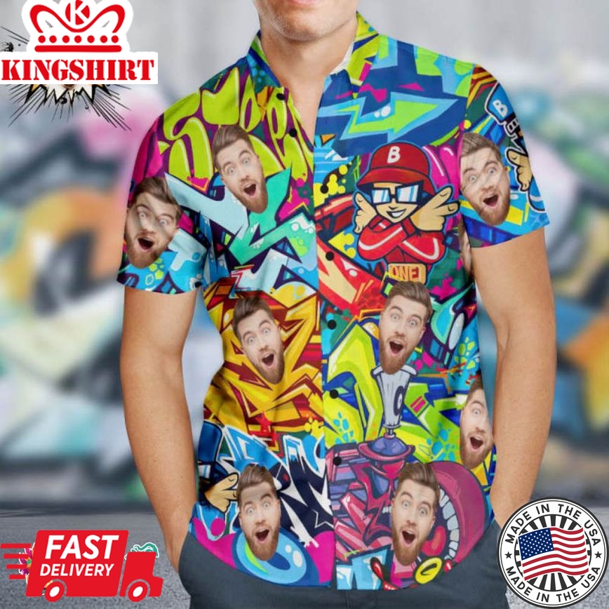 Custom Face Trending Hawaiian Shirts Hawaiian Shirts Personalized Colorful Graffiti Hip Hop Style Shirt