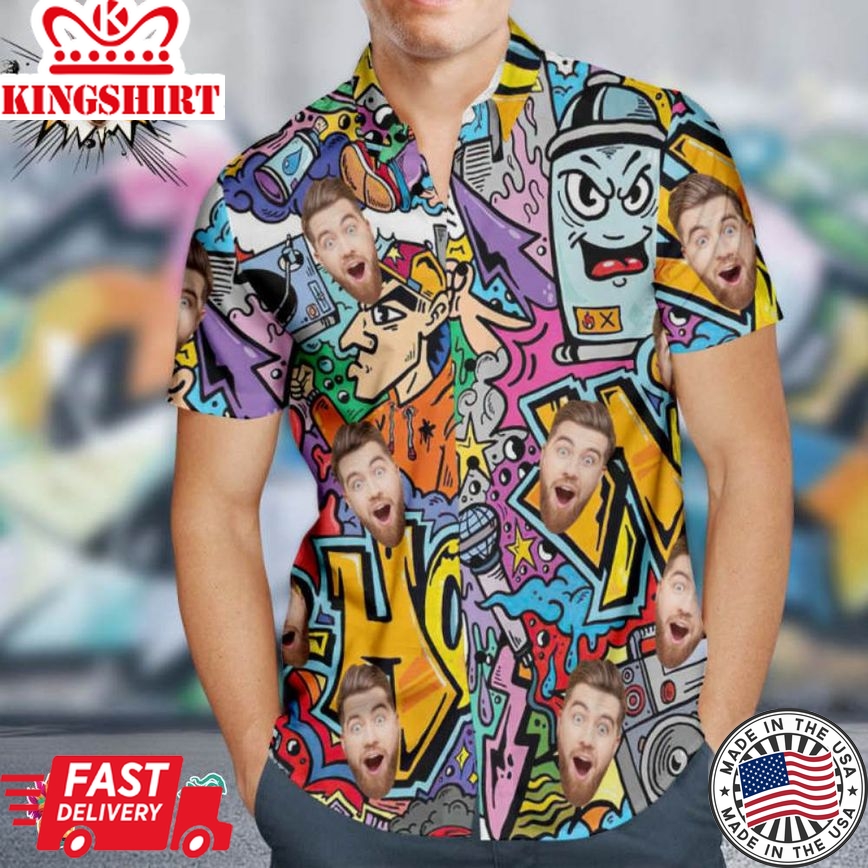 Custom Face Trending Hawaiian Shirts Hawaiian Shirts Personalized Colorful Graffiti Shirt Hip Hop Style